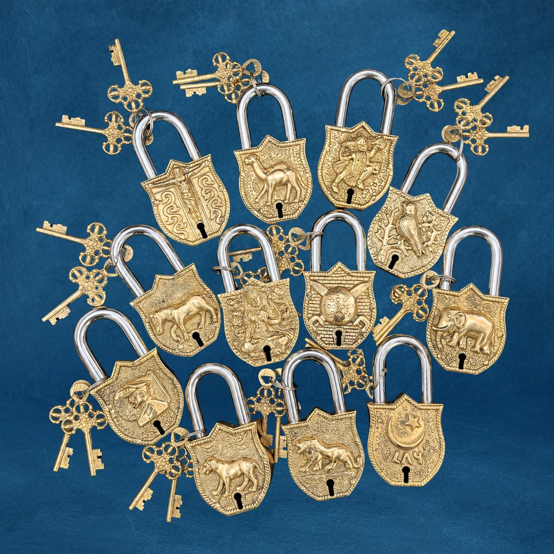 Vintage Brass Padlock With Keys –polished Lacquered Finish, Engraved ...