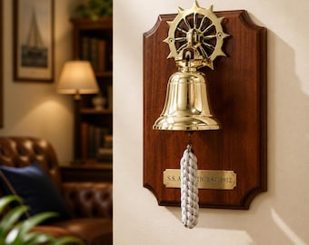 Vintage Brass Nautical Wall Bell with Rope Pull –Solid Brass Wall-Mounted Hanging Bell for Home, Kitchen & Garden Decor – The Magic Bella