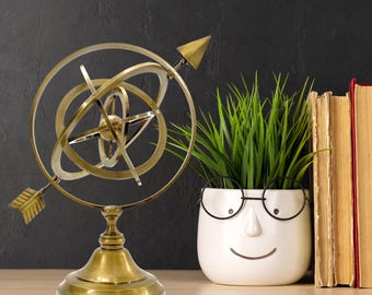 Handmade Brass Armillary Sphere Globe – Celestial Rings, Pierced Arrow, Home & Office Decor.