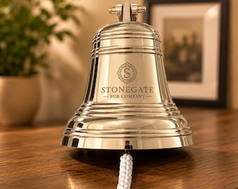 Large 10" Hanging Bell Personalized Engraved – Heavy Brass Dinner Bell, Decorative Church School Garden Wall Mount Bell Gift