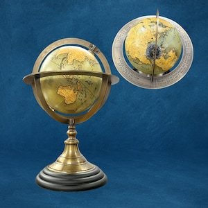 Educational Celestial Engraved Brass Armillary Sphere Globe – 10.7&quot; Tall with Color full Globe on Black Base for Home & Office
