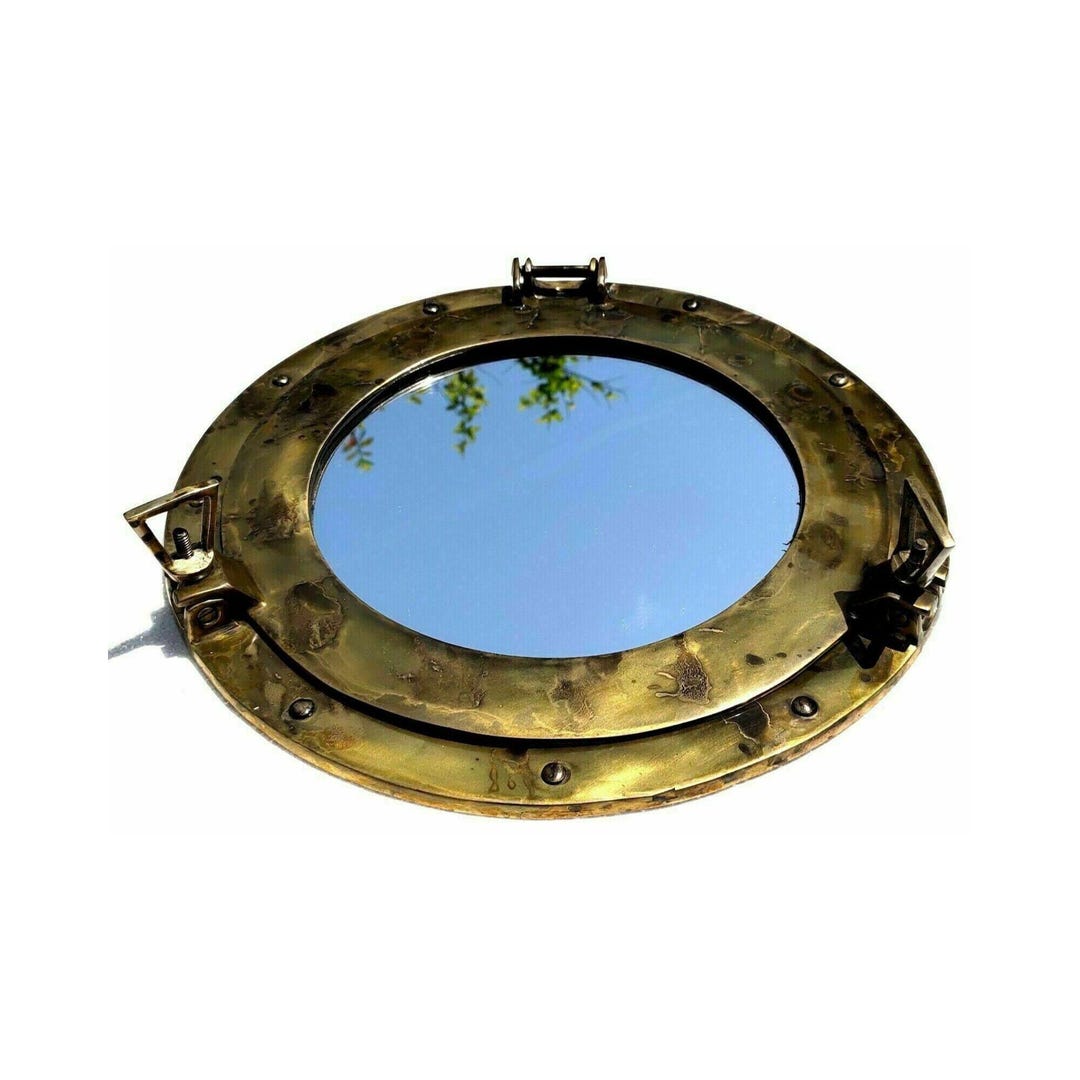 アンティーク 船舶用窓 ウォールミラー 船窓鏡 丸窓 真鍮製