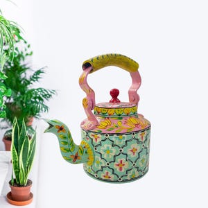 Decorative Tea Pot Hand-Painted Rajasthani Aluminum Kettle – Multi-Color, Minakari Designs, Traditional Indian Art, Home Decor & Gift Idea
