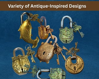 Cerradura antigua de latón hecha a mano con llaves: funcional y decorativa / Múltiples diseños disponibles / Regalo coleccionable.