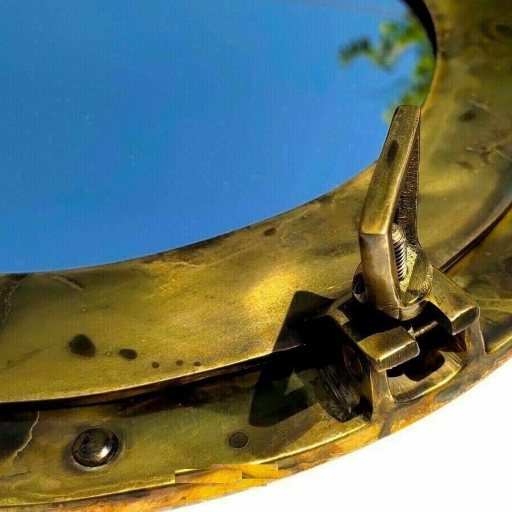古いアンティーク真鍮製の船舶舷窓ミラー | ヴィンテージ船窓用壁飾り