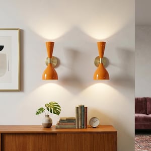 Mid Century Italian Brass Diabolo Wall Sconce Pair, Modern Vintage Wall Lighting Fixture, Luxury Home Decor Lamp