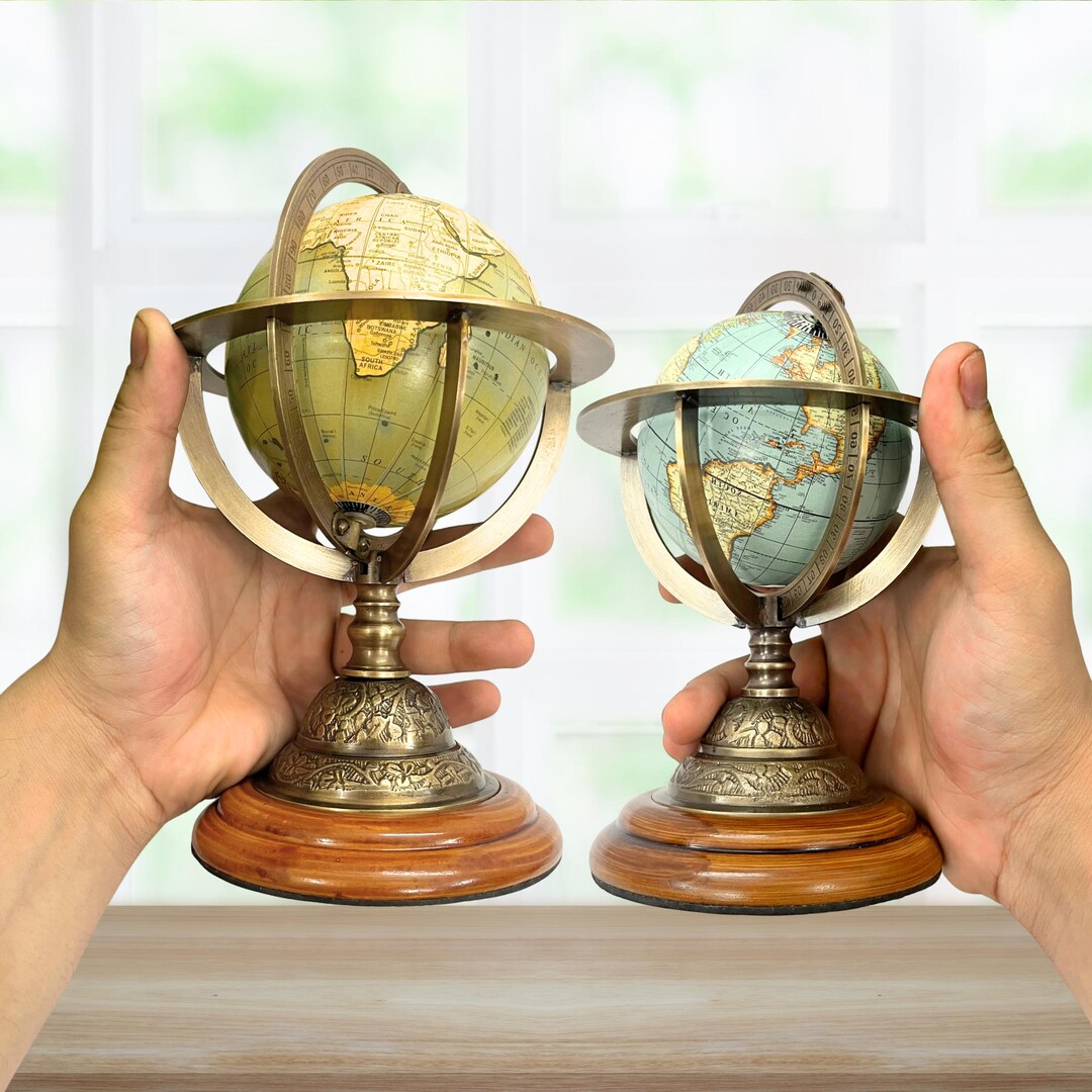 Brass Armillary Sphere World Map, Vintage Rotating Desk Accent With ...
