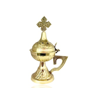 Incense Burner Brass Censer – Christian Orthodox Home Church Cross – Pure Heavy Brass Metal Censer for Worship & Prayer