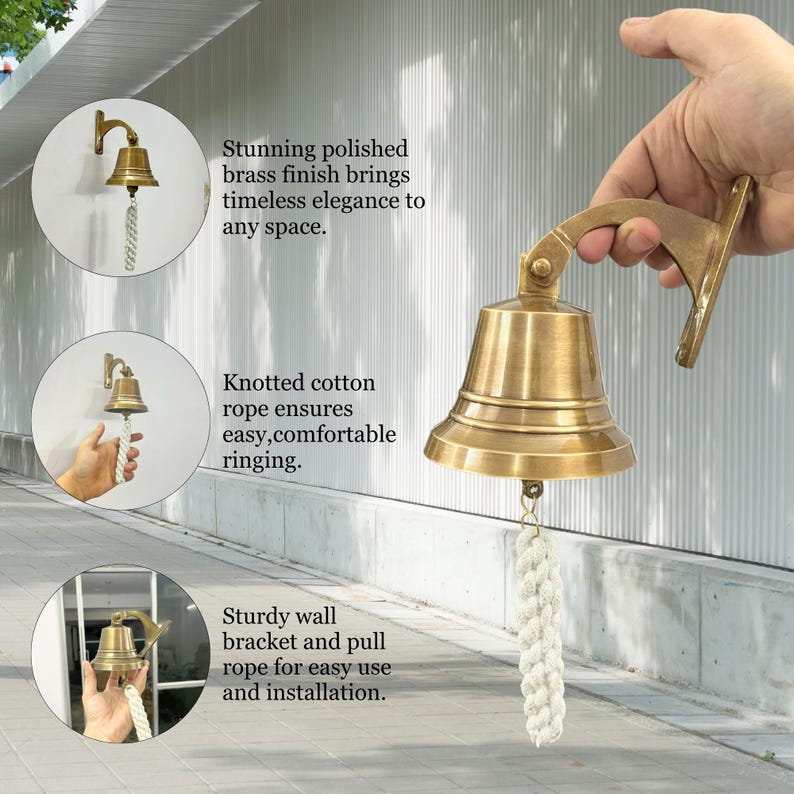 Solid Brass Wall-mounted Marine Bell – Antique Finish Hanging Bell With ...