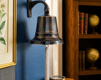 Sino de latão antigo preto – Sino de parede de latão maciço com círculo duplo para decoração de casa, cozinha e jardim – The Magic Bella