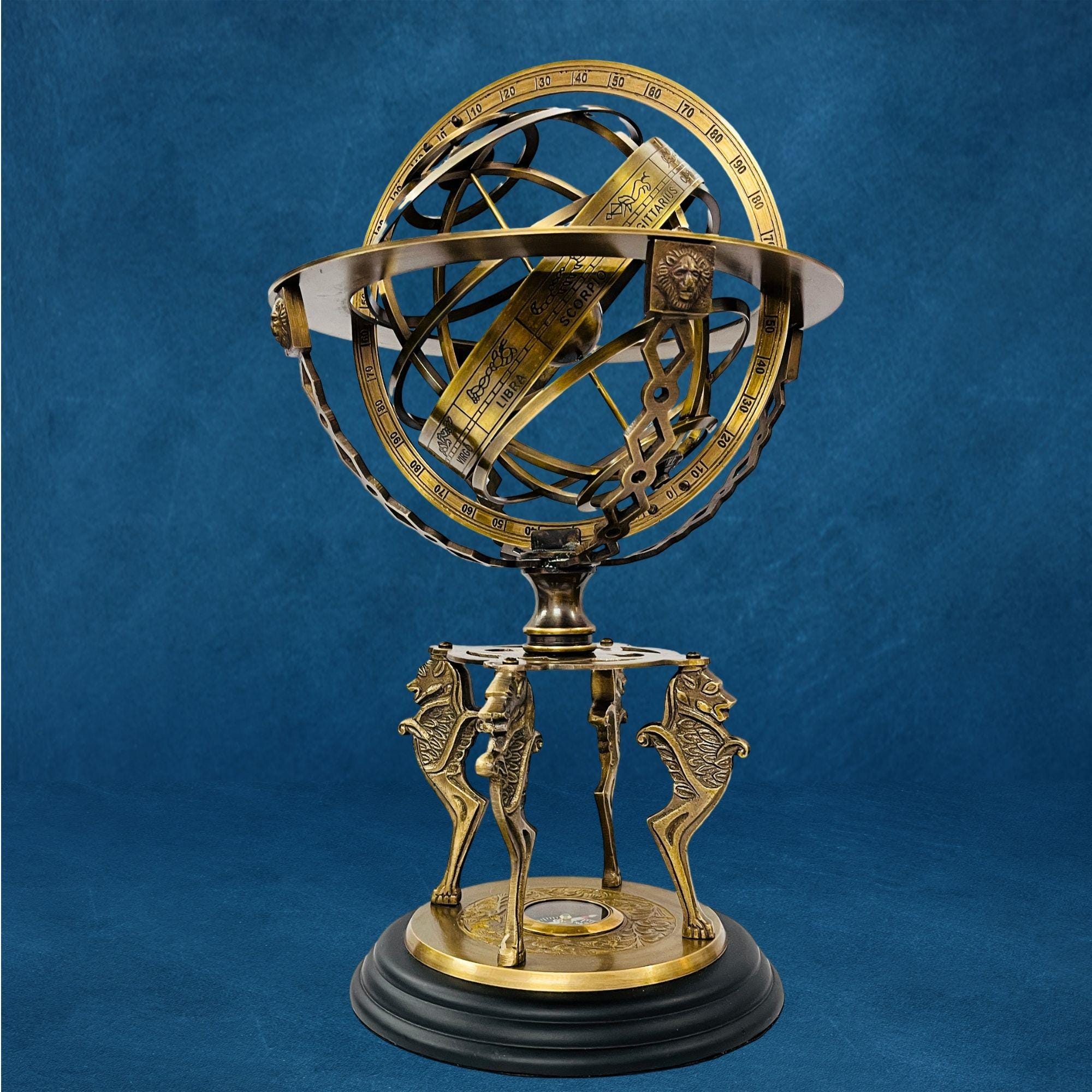 Cadran Solaire Globe Armillaire En Décoratif, Fabrication Artisanale Inde, Pour Bureau Ou Maison