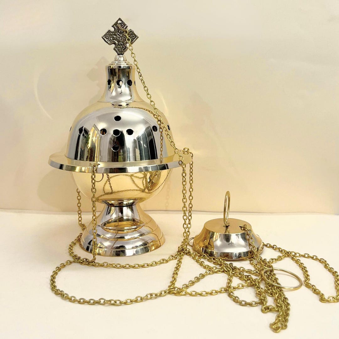 Incensor Handcrafted Brass Church Censer Thurible – Orthodox Hanging Incense ...