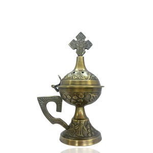 Incense Burner Brass Antique Censer – Christian Orthodox Home Church Cross – Pure Heavy Brass Metal Censer for Worship & Prayer