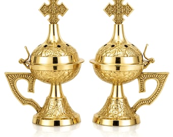 Brass Incense Burner –Antique Christian Orthodox Brass Thurible Censer with Polished Finish for Home Altar, Prayer Room, Church Rituals