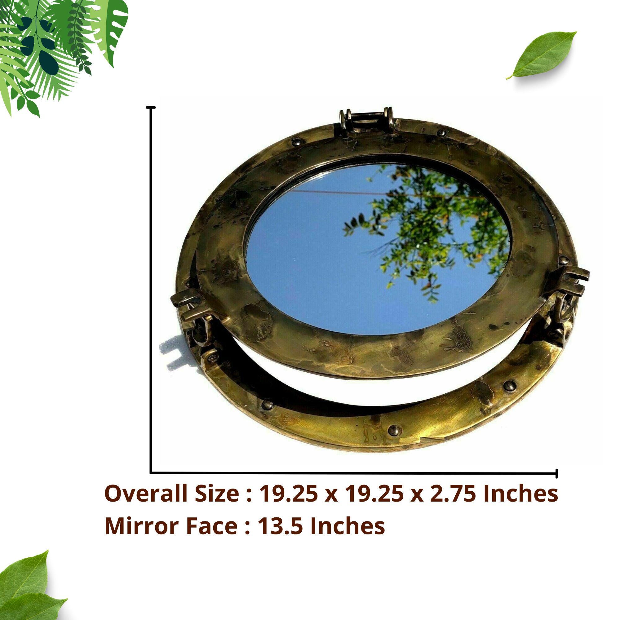 古いアンティーク真鍮製の船舶舷窓ミラー | ヴィンテージ船窓用壁飾り