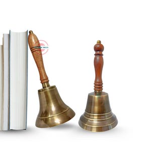 5&quot; Handheld Service Bell – Antique Finish Solid Brass Bell with Wooden Handle for Church, Hotel, Christmas, Office & More by Magic Bella