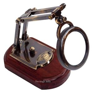Antique Brass Magnifying Glass – 10x Zoom for Reading, Maps & Optical Work, Vintage Style, Elegant Home and Office Desk Decor
