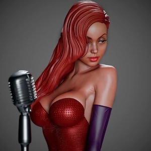 Red Diva Statue – 30cm Glamorous Resin Figure | Painted / Unpainted | Curvy Femme Fatale Design