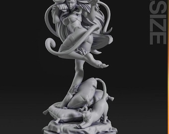 Mujer felina salvaje / Figura impresa en resina 3D de 12k con máximo nivel de detalle