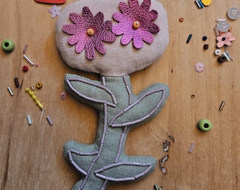 linen brooch flower NEON