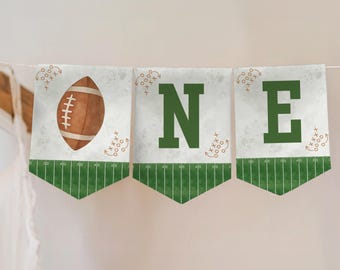 Banner digital editable para silla alta de primer año, además de planificador de fiesta de cumpleaños gratuito, banner digital para silla alta de cumpleaños con temática de fútbol