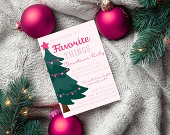 Editable Favorite Things Holiday Party Digital Invitation Canva Template, Friendsmas Gift Exchange Party Editable Invitation