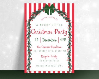 Editable Merry Little Christmas Party Digital Invitation Canva Template, Holiday Party Editable Invitation