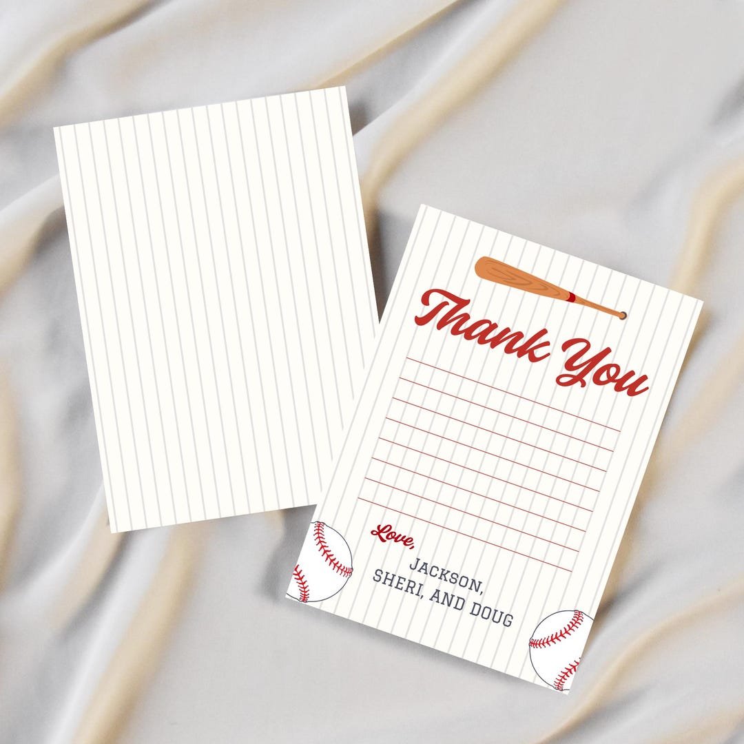 Rookie Year First Birthday Thank You Card Plus Free Birthday Party ...