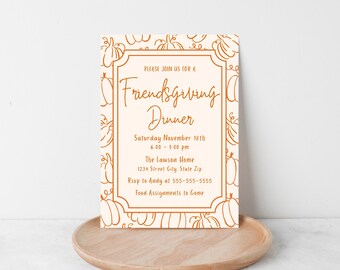 Friendsgiving Dinner Party Digital Invitation Canva Template, Pumpkin Friendsgiving Dinner Party Editable Invitation