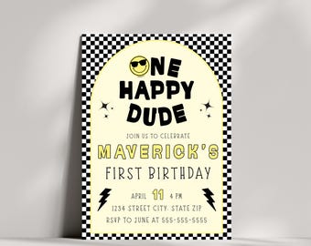 One Happy Dude First Birthday Editable Invitation Template Plus Free Birthday Party Planner, One Cool Dude Digital Editable Invitation