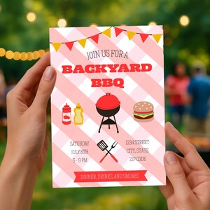 Backyard BBQ Party Invitation, Barbeque Party Invitation, Outdoor Summer Party Invitation, Digital Editable Invitation