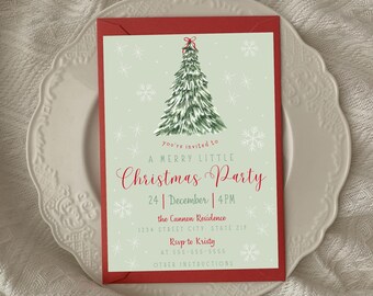 Editable Merry Little Christmas Party Digital Invitation Canva Template, Holiday Party Editable Invitation