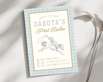 First Rodeo First Birthday Editable Invitation Template and Free Birthday Party Planner, Western Rodeo Birthday Party Digital Invitation