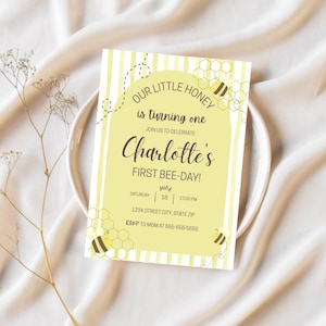 First Bee-Day Birthday Invitation, Bumble Bee Invitation, Bee-Day Birthday Invitation, First Birthday Digital Download Invitation