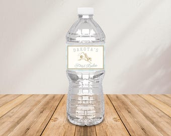 Etiqueta para botella de agua de primer cumpleaños con temática de rodeo, además de planificador de fiestas de cumpleaños gratuito, etiqueta para botella de agua de fiesta de cumpleaños con temática de rodeo del oeste
