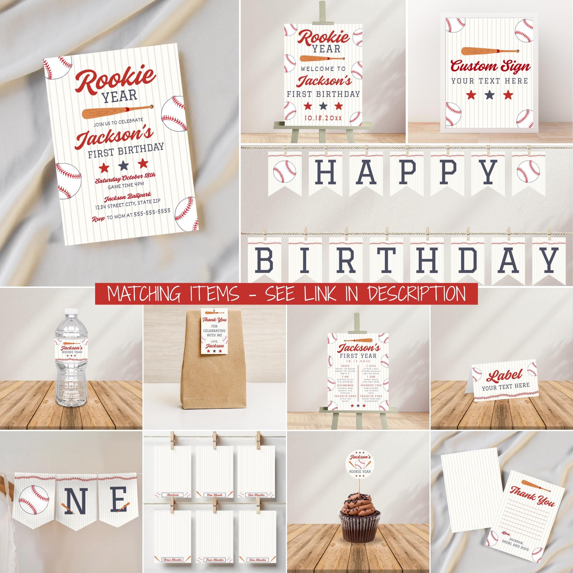 Rookie Year First Birthday Thank You Card Plus Free Birthday Party ...