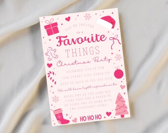 Editable Favorite Things Holiday Party Digital Invitation Canva Template, Friendsmas Gift Exchange Party Editable Invitation