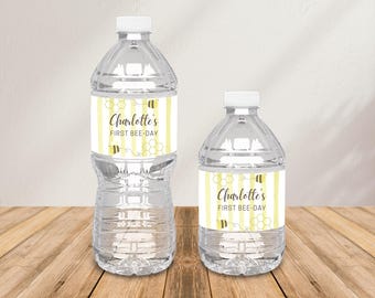 Etiqueta digital para botella de agua "Primer día de las abejas", etiqueta digital para botella de agua "Abejorro", etiqueta digital para botella de agua "Primer cumpleaños" con descarga