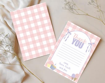 Tarjeta de agradecimiento editable para el primer cumpleaños de una dulce, tarjeta de agradecimiento para el primer cumpleaños de ella, tarjeta de agradecimiento digital para el primer cumpleaños