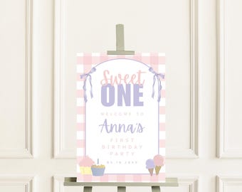 Letrero de bienvenida editable para el primer cumpleaños de Sweet One, Letrero de bienvenida para el primer cumpleaños de She's a Sweet One, Letrero de bienvenida de descarga digital para el primer cumpleaños