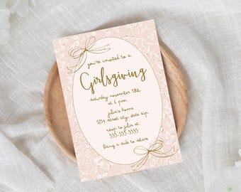 Elegant Girlsgiving Dinner Party Digital Invitation Canva Template, Galsgiving or Friendsgiving Dinner Party Editable Invitation