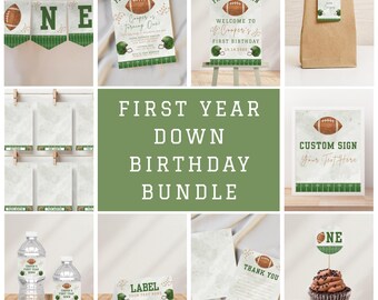 First Year Down Editable Template Bundle Plus Free Birthday Party Planner, Football Theme Birthday Bundle, Boys First Birthday Bundle