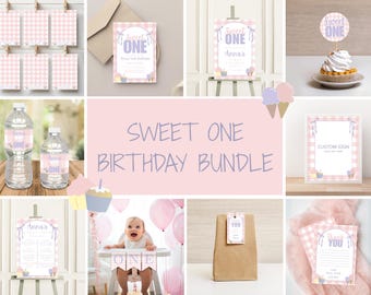 Sweet One First Birthday Party Template Bundle Plus Free Birthday Party Planner, She's a Sweet One First Birthday Party Template Bundle