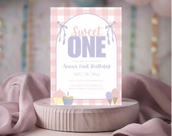 Faire-part modifiable pour le premier anniversaire, c'est une invitation pour le premier anniversaire, c'est une invitation en téléchargement numérique pour le premier anniversaire