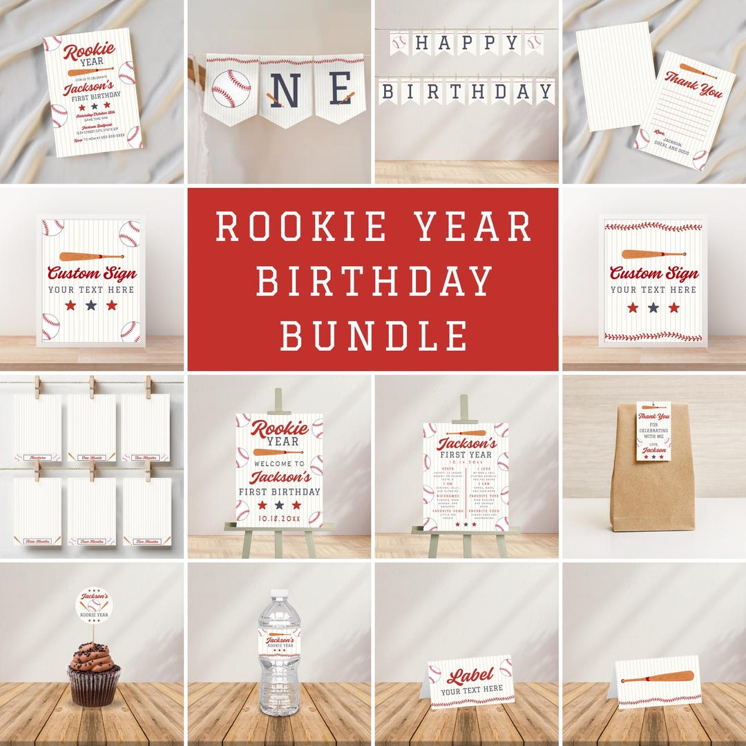 Rookie Year First Birthday Party Template Bundle Plus Free Birthday ...