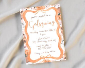 Girlsgiving Dinner Party Digital Invitation Canva Template, Galsgiving or Friendsgiving Dinner Party Editable Invitation