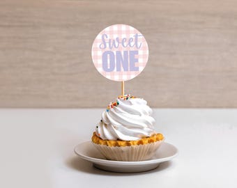Adorno para cupcakes editable para primer cumpleaños de Sweet One, adorno para cupcakes "She's a Sweet One", adorno para cupcakes de descarga digital para primer cumpleaños