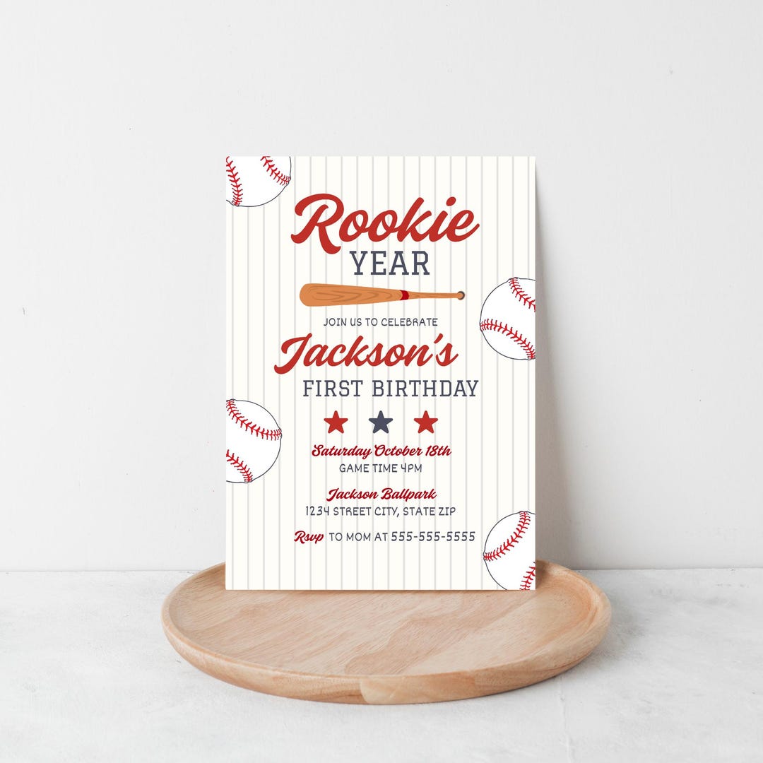 Rookie Year First Birthday Party Digital Invitation Canva Template ...