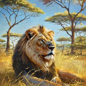 Lion Artwork Digital Print – Safari Wall Art, African Wildlife Decor, Majestic Lion Painting, Jungle Animal Printable, Big Cat Art