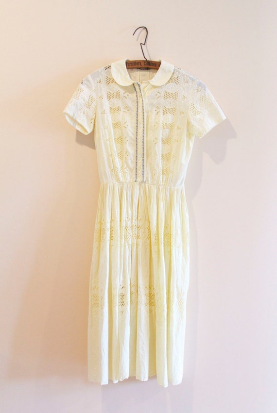 Classic Shirtwaist Dress 1950s. Lemon Colored Cotton Eyelet. | Etsy